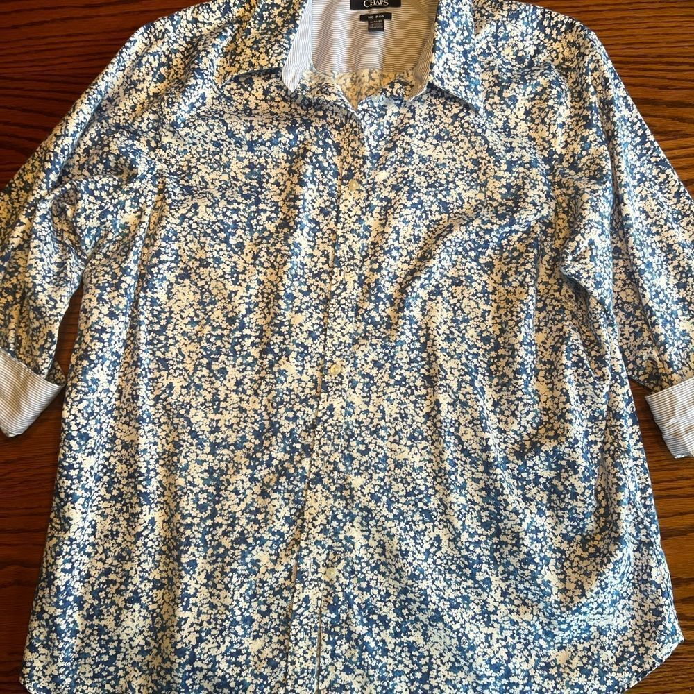 Chaps no-iron blue and white floral blouse